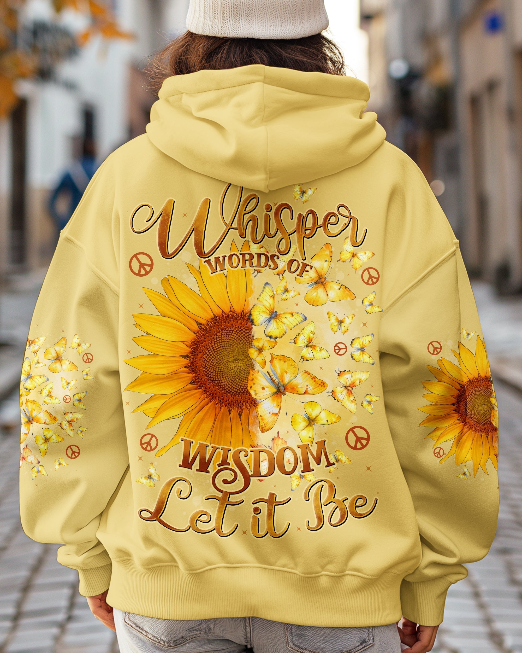 Whisper Words of Wisdom Let It Be Sunflower Butterfly Quote Pullover for Women AOP Shirts _7_ KaENo