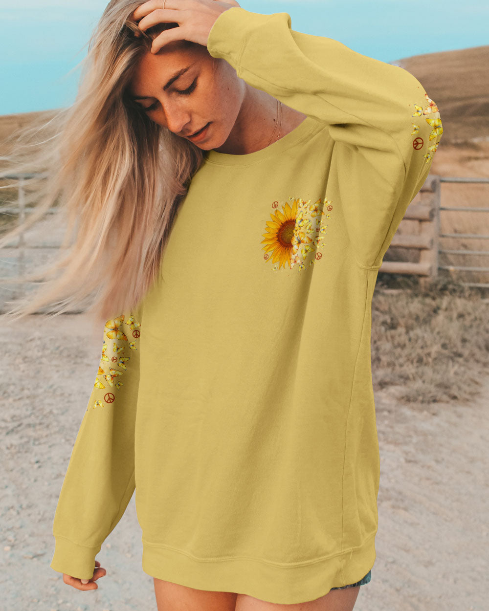 Whisper Words of Wisdom Let It Be Sunflower Butterfly Quote Pullover for Women AOP Shirts _8_ Wk5iI