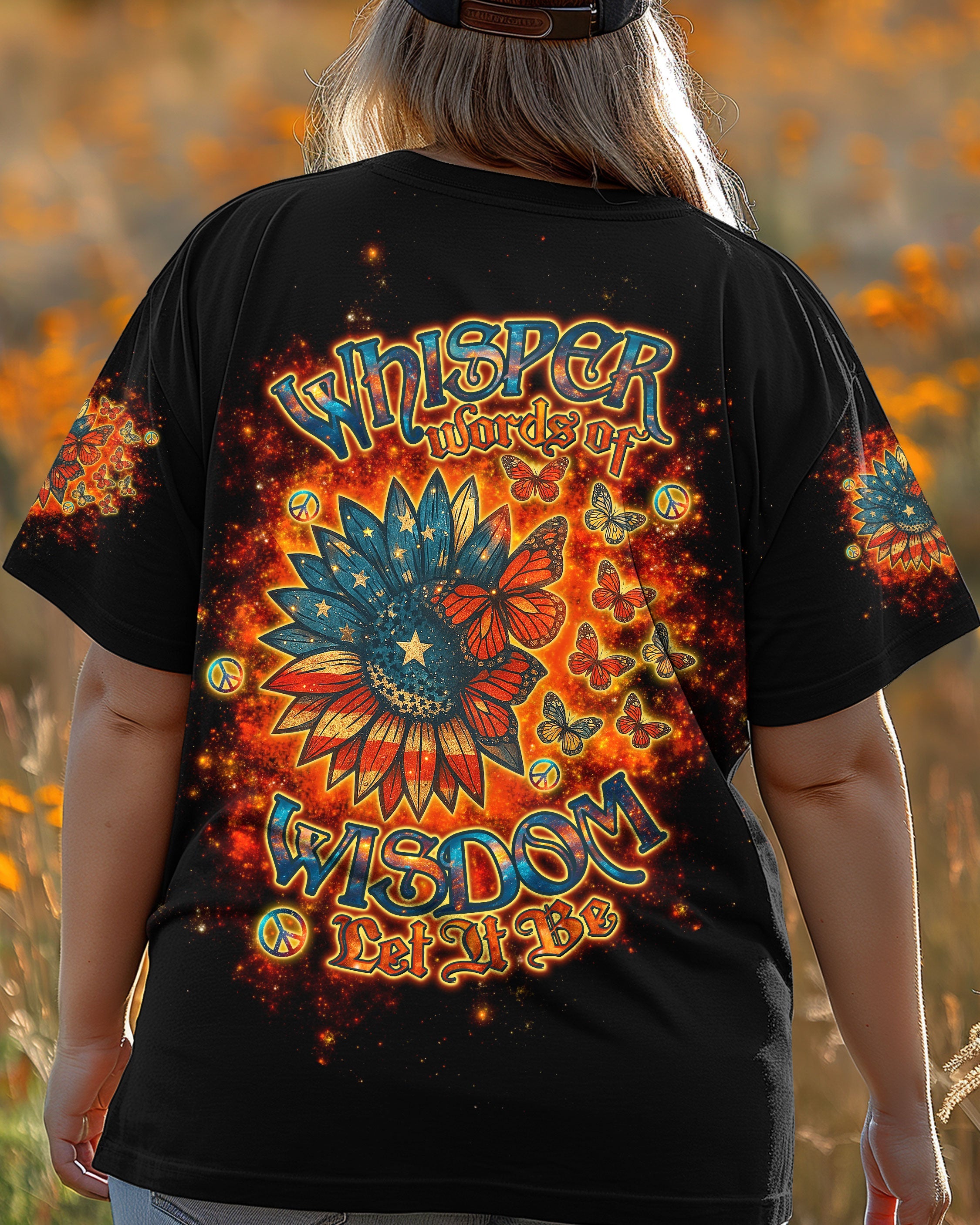 Whisper Words of Wisdom Let It Be Sunflower Retro Butterfly AOP Shirts _3_ ekEC4