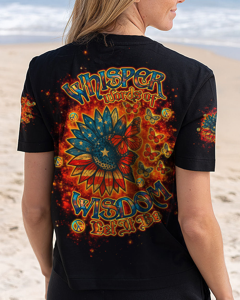 Whisper Words of Wisdom Let It Be Sunflower Retro Butterfly AOP Shirts _5_ IMsZw