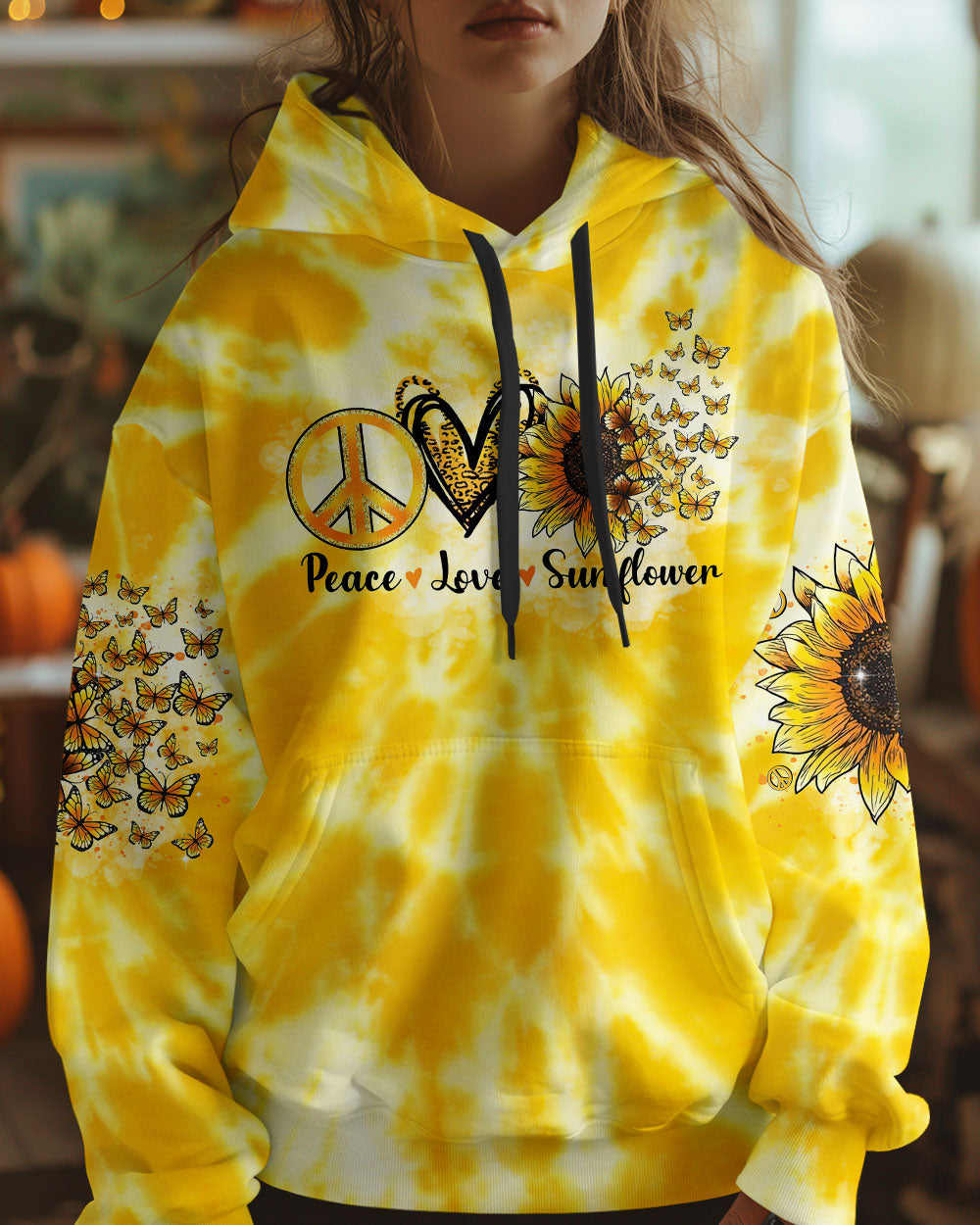 Whisper Words of Wisdom Let It Be Sunflower Tie Dye Yellow Peace Sign Graphic AOP Shirts _14_ ipH11