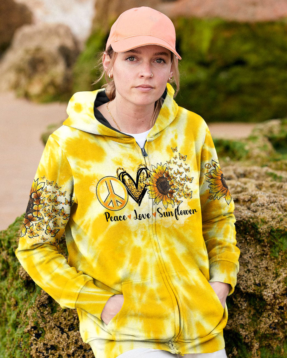 Whisper Words of Wisdom Let It Be Sunflower Tie Dye Yellow Peace Sign Graphic AOP Shirts _4_ tyt0r