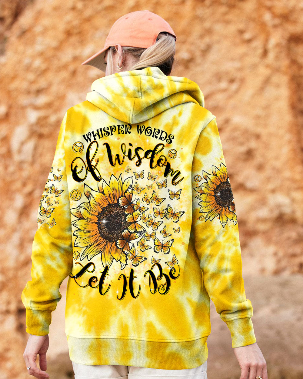 Whisper Words of Wisdom Let It Be Sunflower Tie Dye Yellow Peace Sign Graphic AOP Shirts _5_ XOSzt