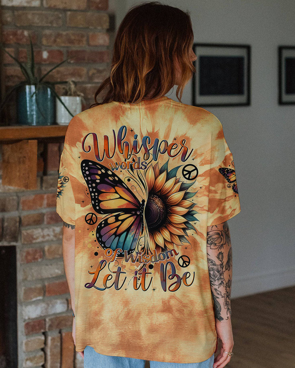 Whisper Words of Wisdom Let It Be Sunflower and Butterfly Tie Dye AOP Shirts _11_ y2eXp