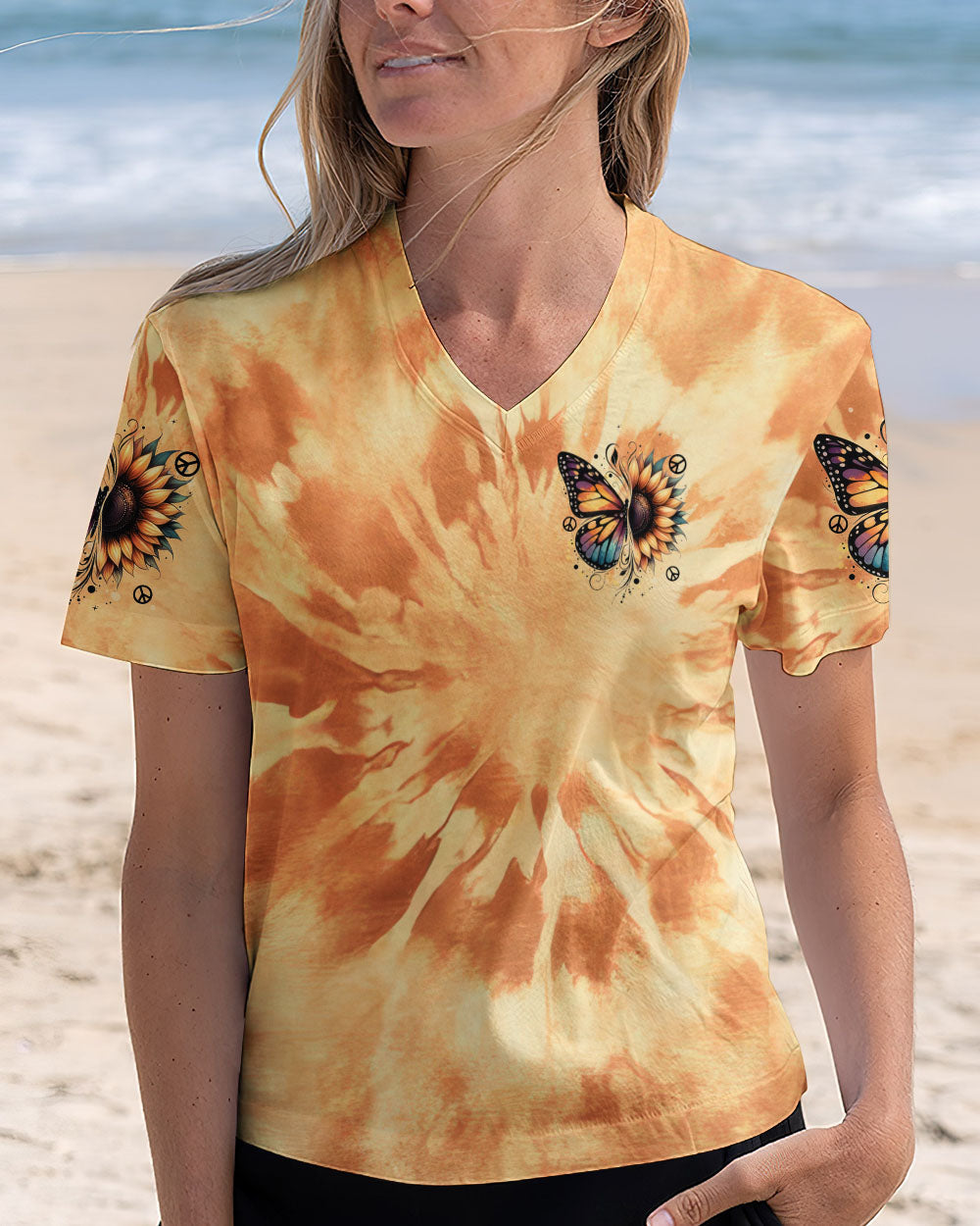 Whisper Words of Wisdom Let It Be Sunflower and Butterfly Tie Dye AOP Shirts _12_ vhUrd