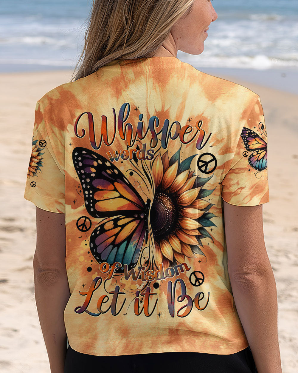 Whisper Words of Wisdom Let It Be Sunflower and Butterfly Tie Dye AOP Shirts _13_ auOny