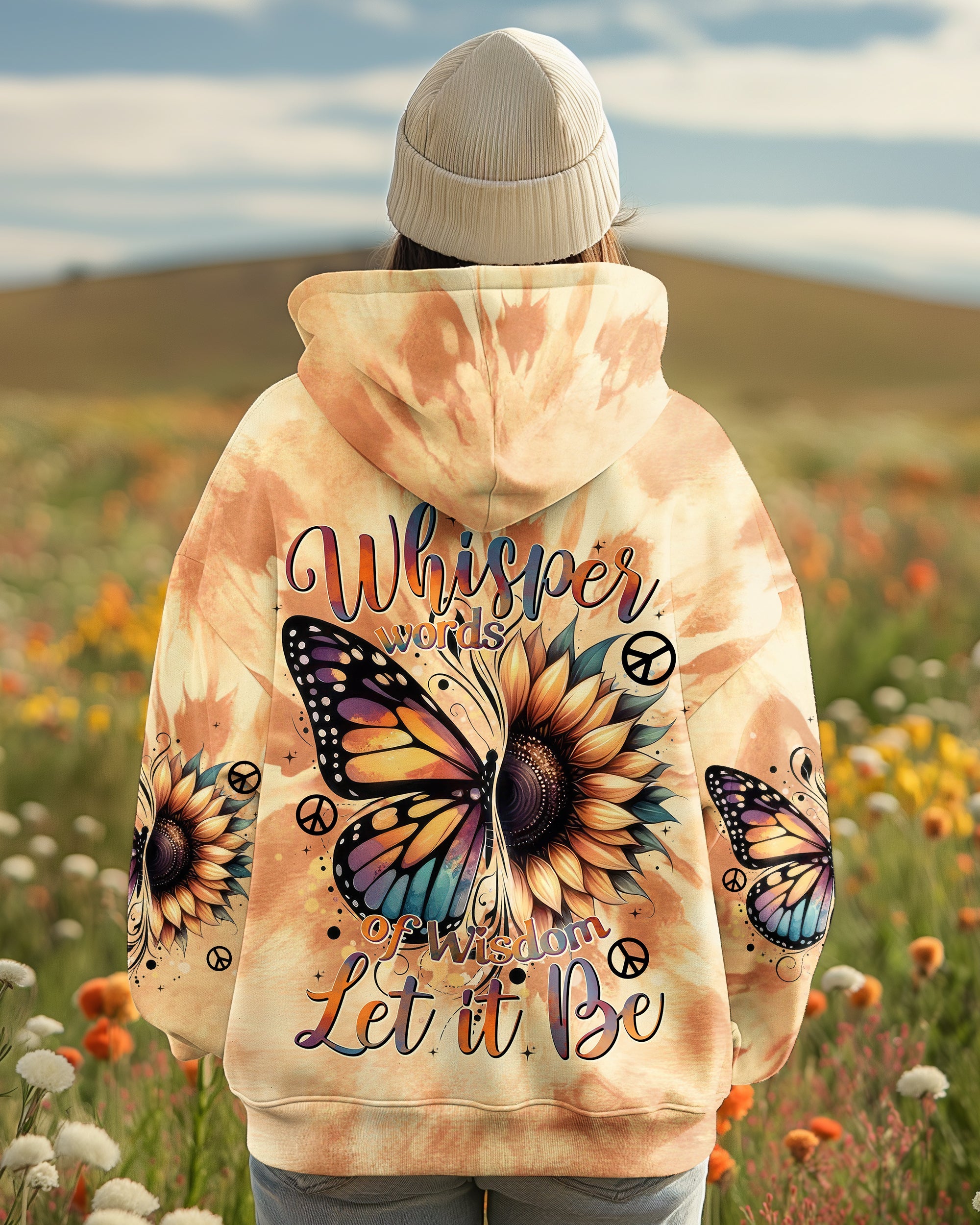 Whisper Words of Wisdom Let It Be Sunflower and Butterfly Tie Dye AOP Shirts _1_ hLZe6