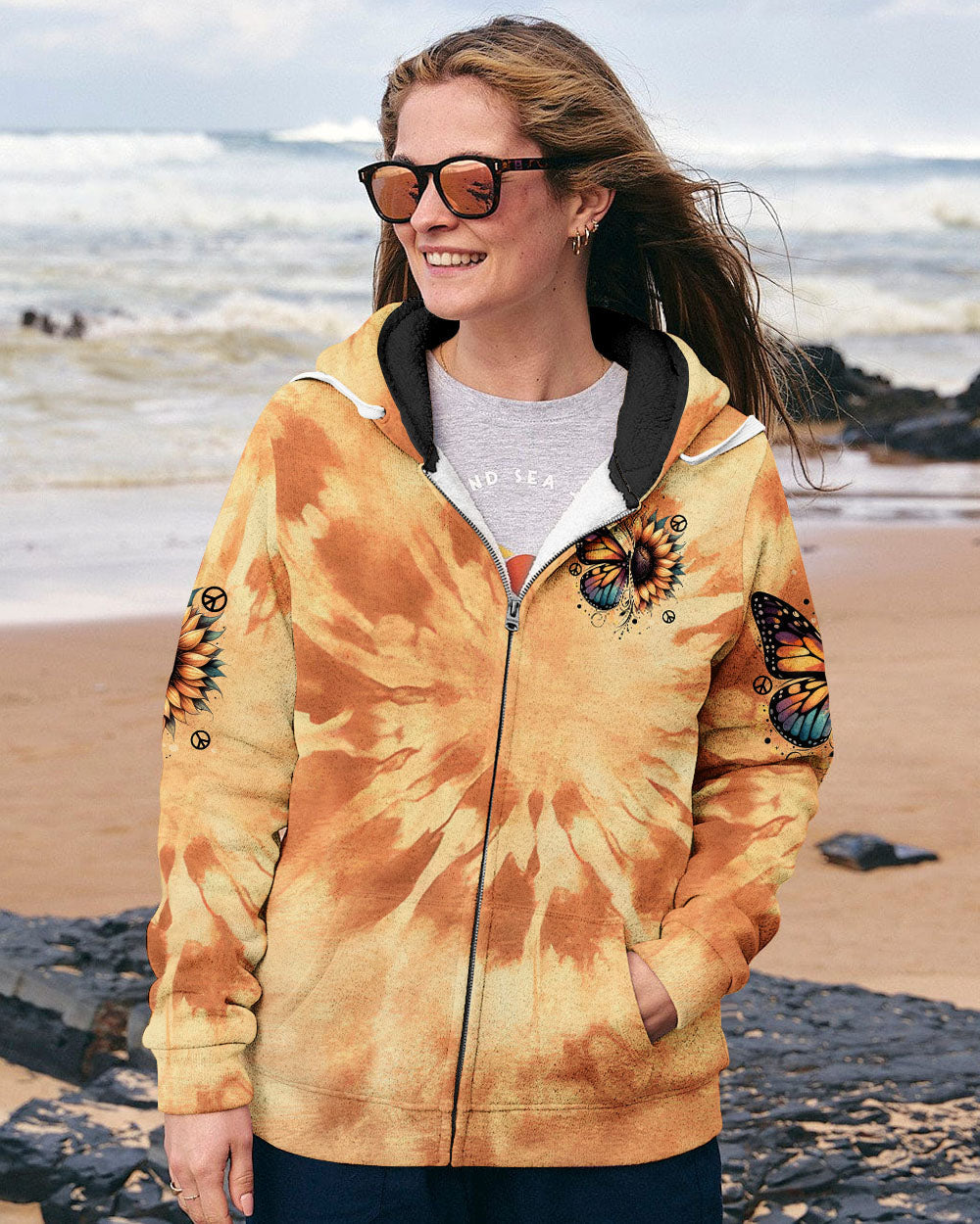 Whisper Words of Wisdom Let It Be Sunflower and Butterfly Tie Dye AOP Shirts _4_ zRXmh