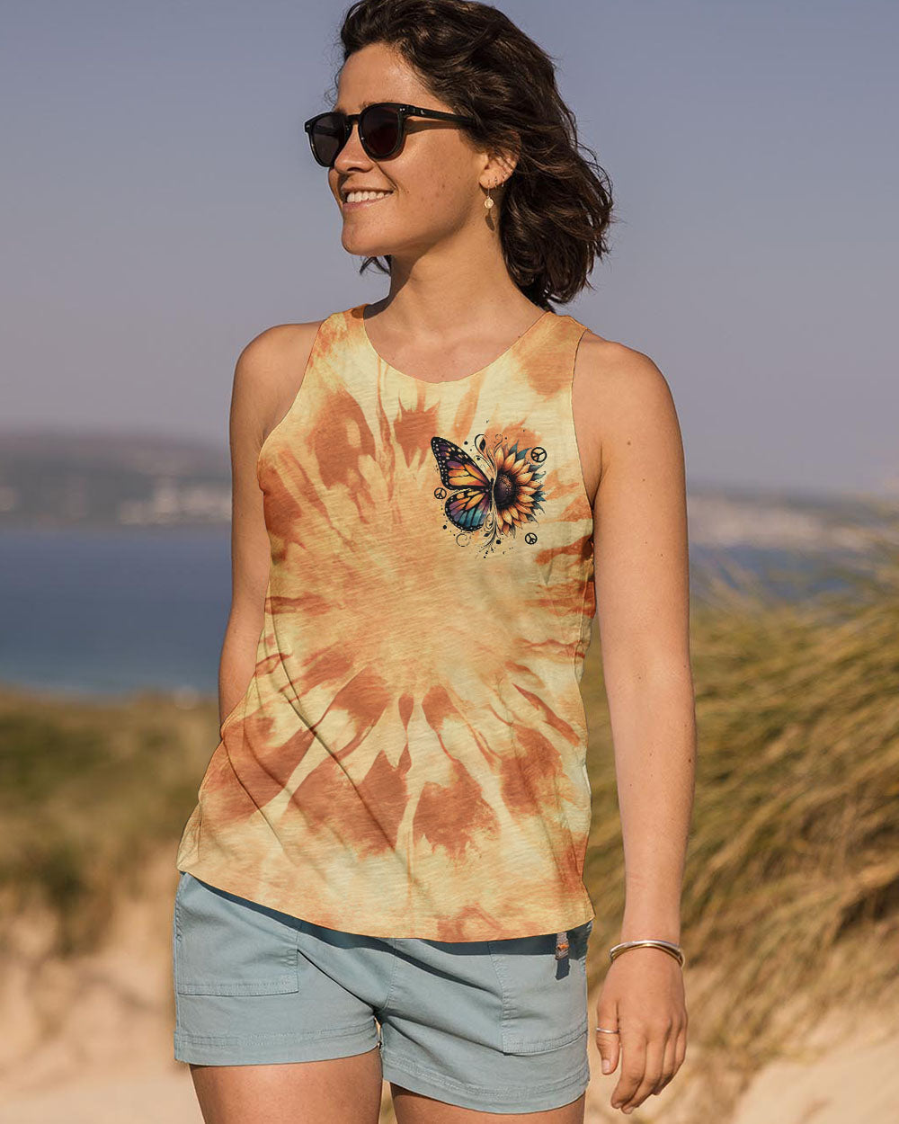 Whisper Words of Wisdom Let It Be Sunflower and Butterfly Tie Dye AOP Shirts _6_ Bla9q