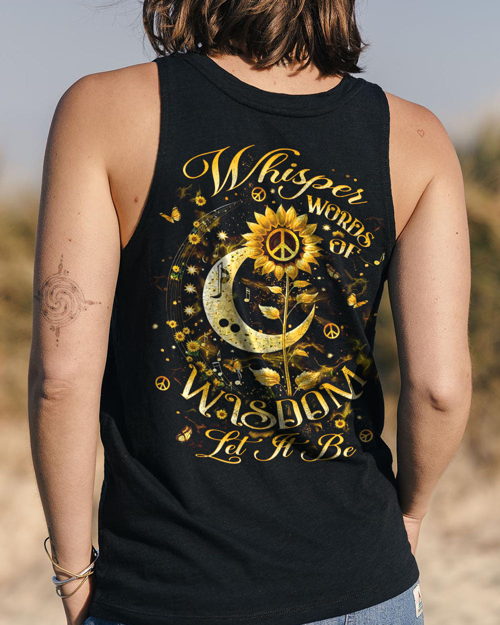 Whisper Words of Wisdom Let It Be Sunflower and Moon Hippie Style AOP Shirts _13_ jPjJH