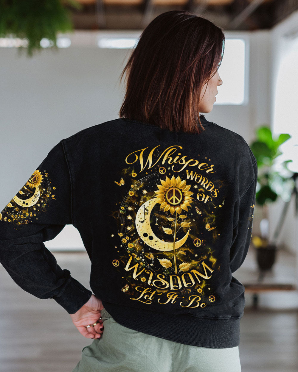 Whisper Words of Wisdom Let It Be Sunflower and Moon Hippie Style AOP Shirts _9_ AcONd