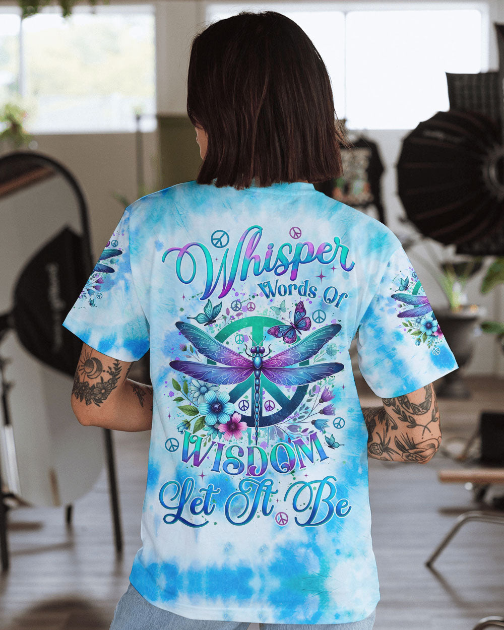 Whisper Words of Wisdom Let It Be Tie Dye Blue Dragonfly AOP Shirts _10_ zufIQ