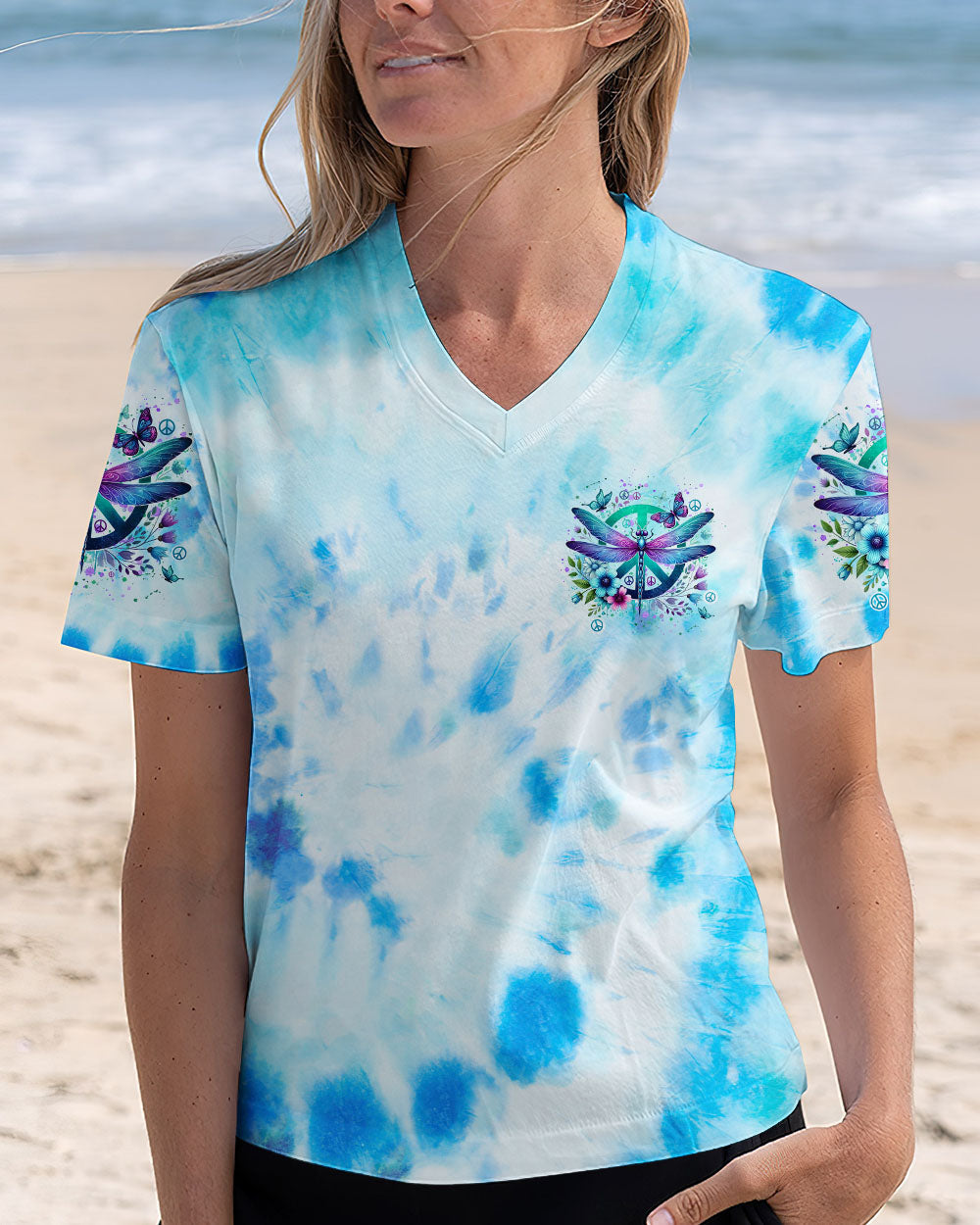 Whisper Words of Wisdom Let It Be Tie Dye Blue Dragonfly AOP Shirts _11_ gV3a7