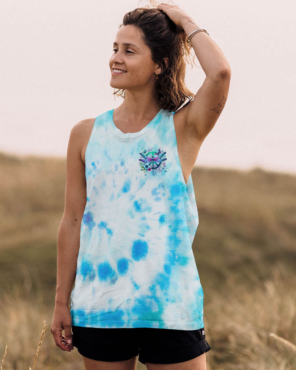 Whisper Words of Wisdom Let It Be Tie Dye Blue Dragonfly AOP Shirts _6_ l1xF1