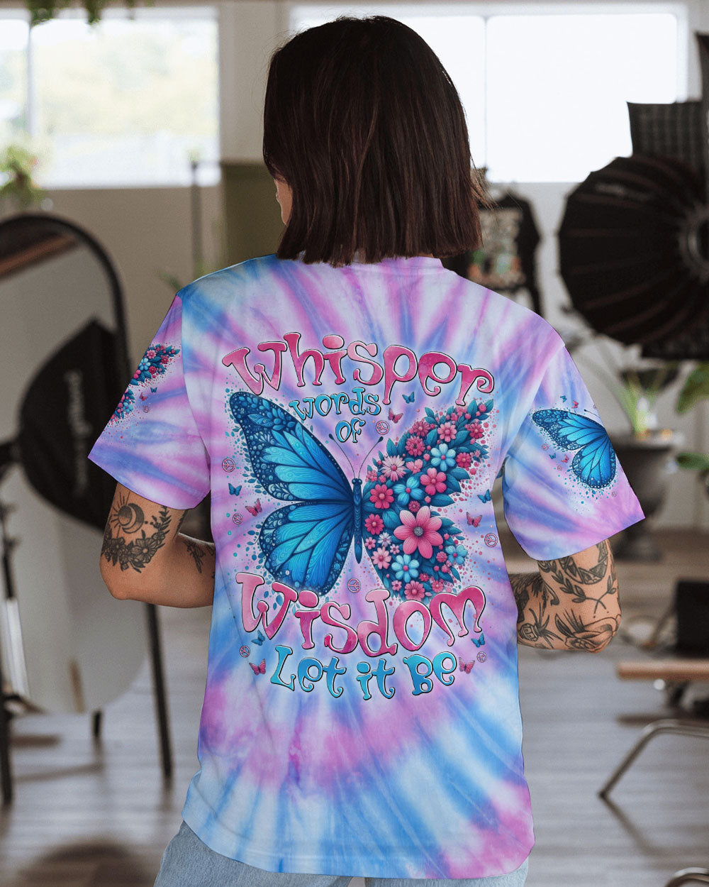 Whisper Words of Wisdom Let It Be Tie Dye Butterfly Graphic AOP Shirts _1_ T24pl