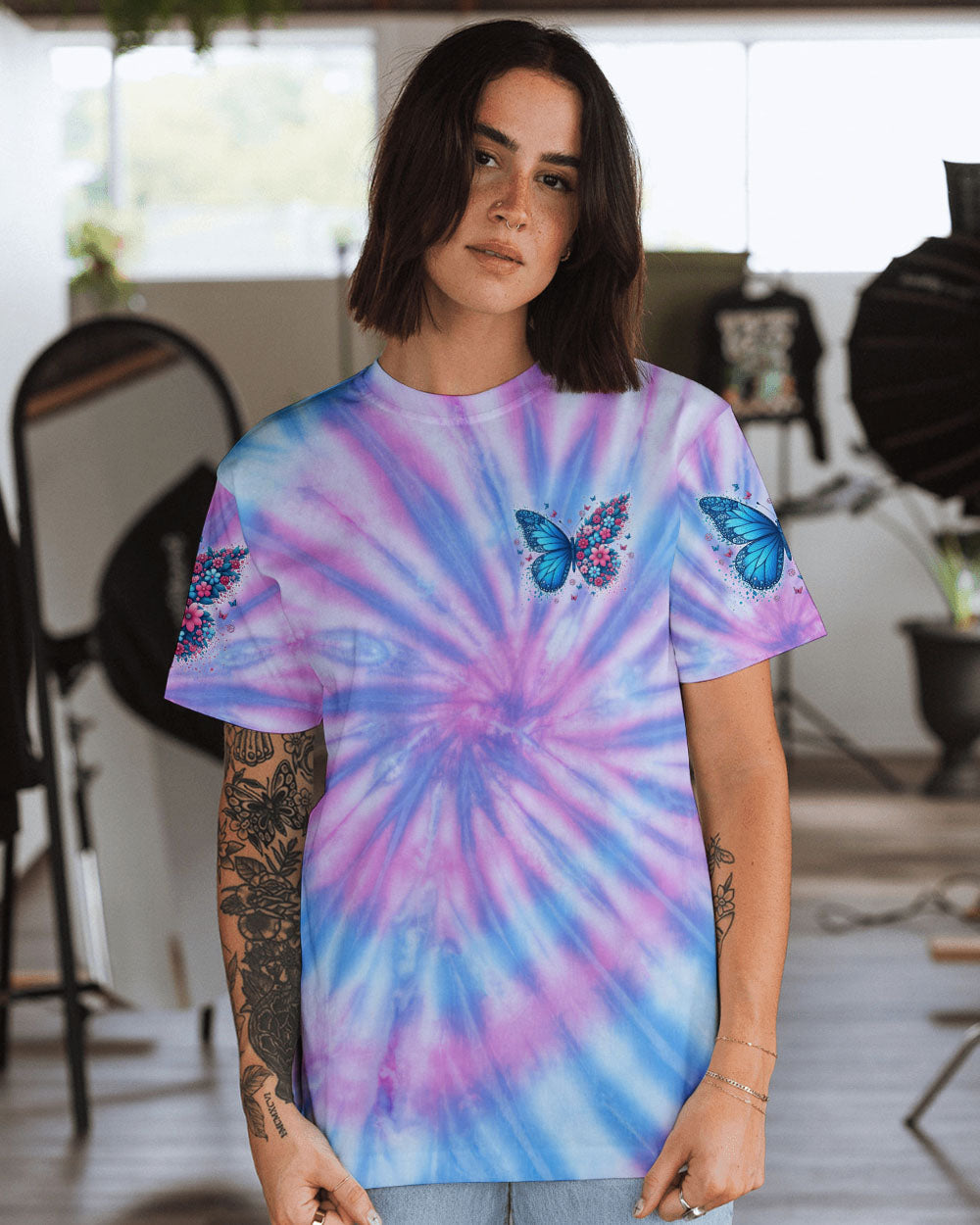 Whisper Words of Wisdom Let It Be Tie Dye Butterfly Graphic AOP Shirts _2_ 73RlE