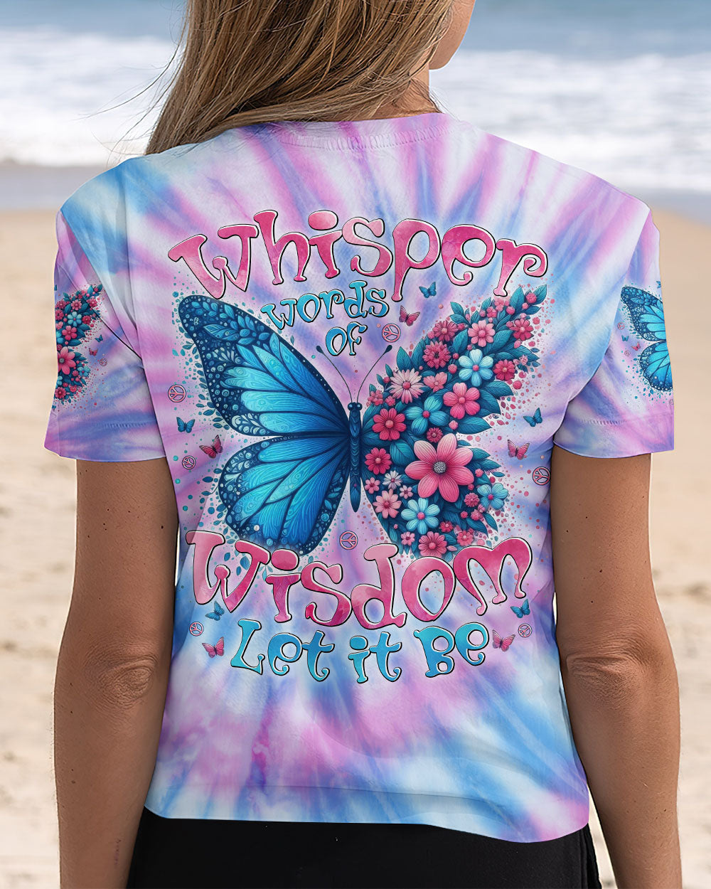 Whisper Words of Wisdom Let It Be Tie Dye Butterfly Graphic AOP Shirts _5_ Q0Xov