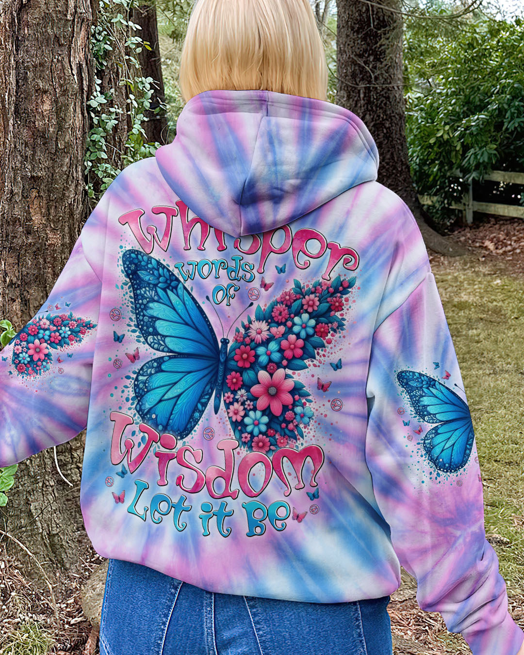 Whisper Words of Wisdom Let It Be Tie Dye Butterfly Graphic AOP Shirts _7_ qe73N