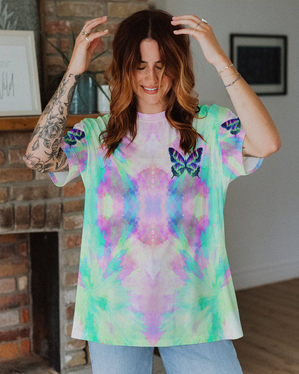 Whisper Words of Wisdom Let It Be Tie Dye Butterfly Peaceful AOP Shirts _9_ cvw06