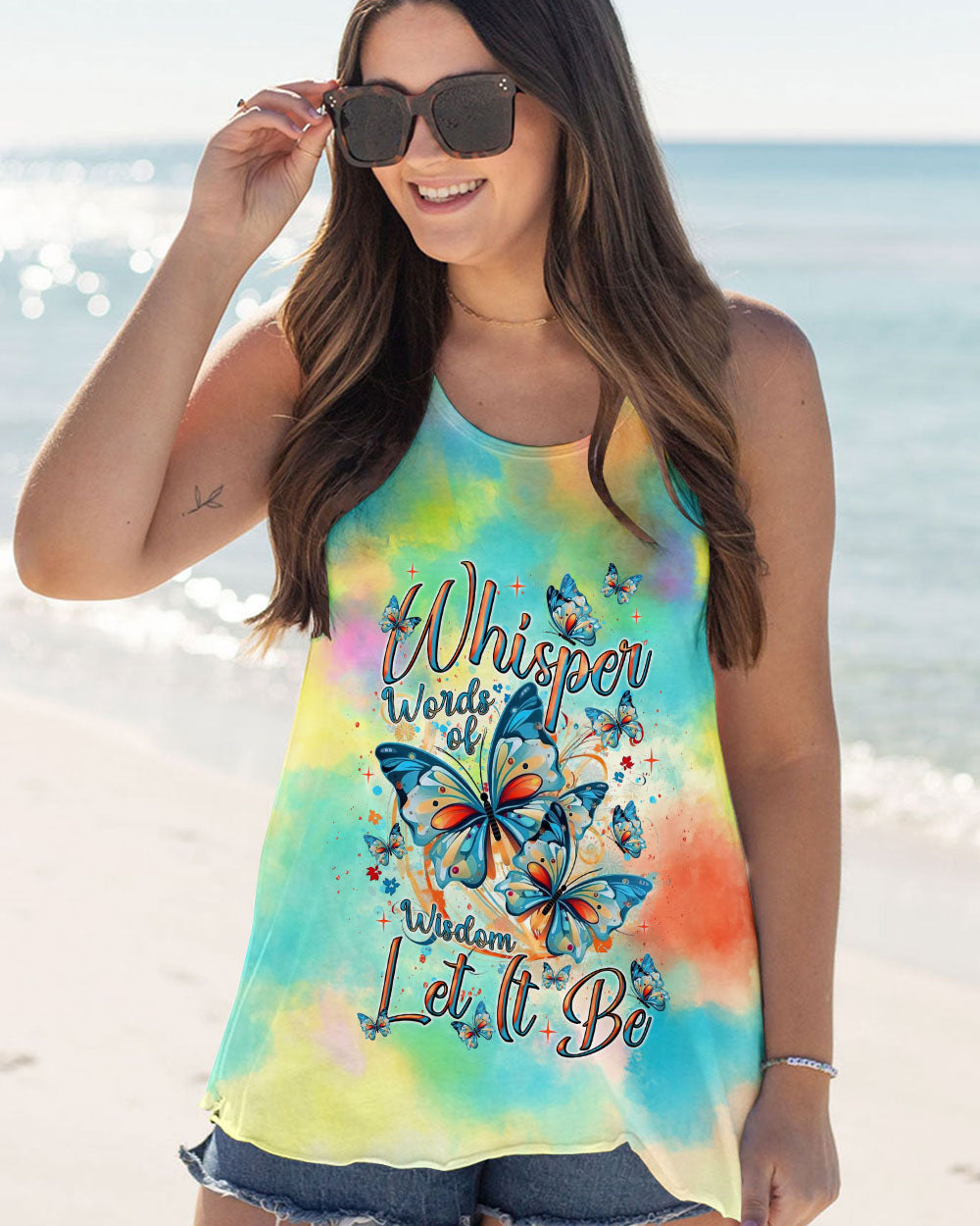 Whisper Words of Wisdom Let It Be Tie Dye Colorful Butterfly AOP Shirts _12_ LMiq4