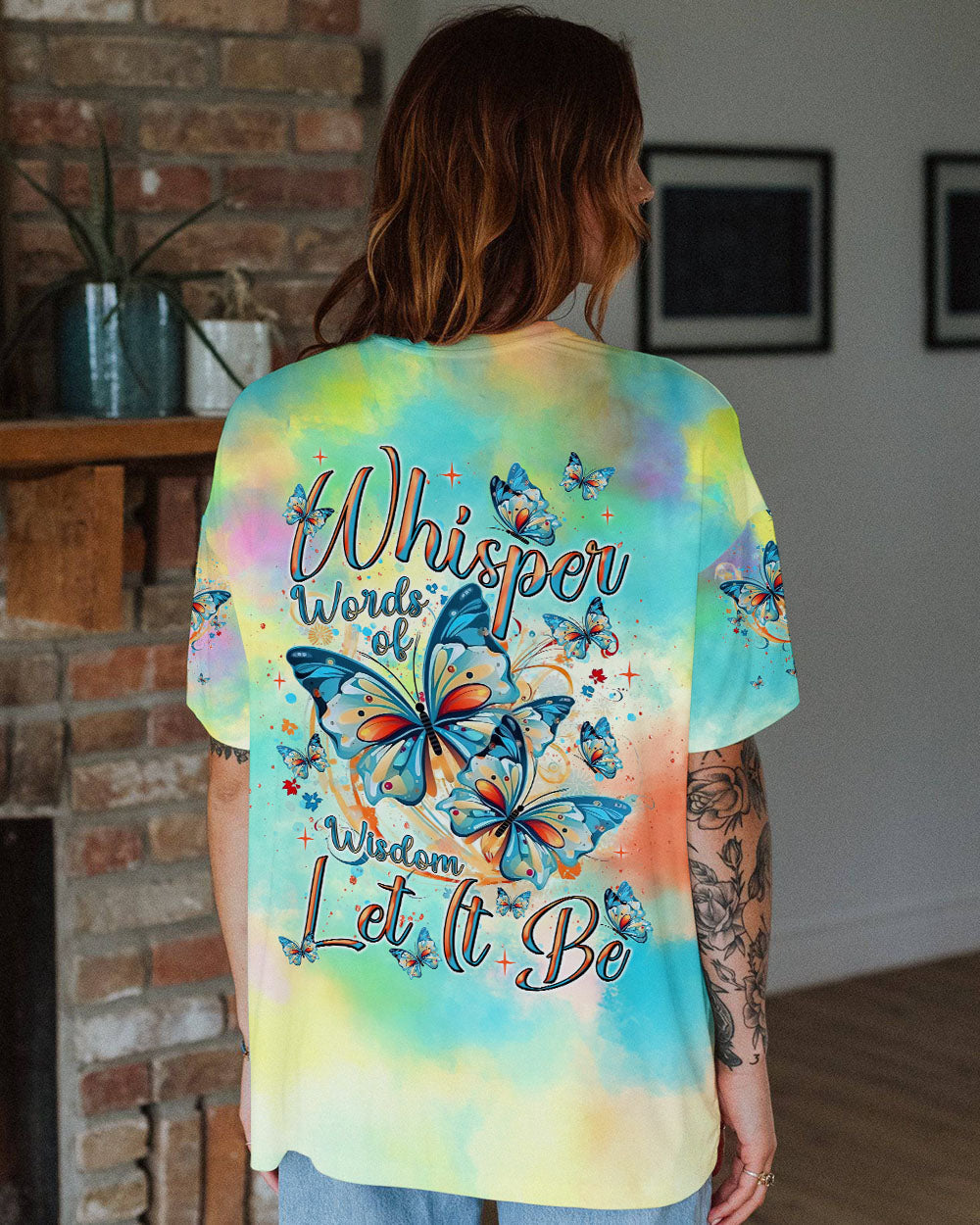 Whisper Words of Wisdom Let It Be Tie Dye Colorful Butterfly AOP Shirts _1_ EsCY1