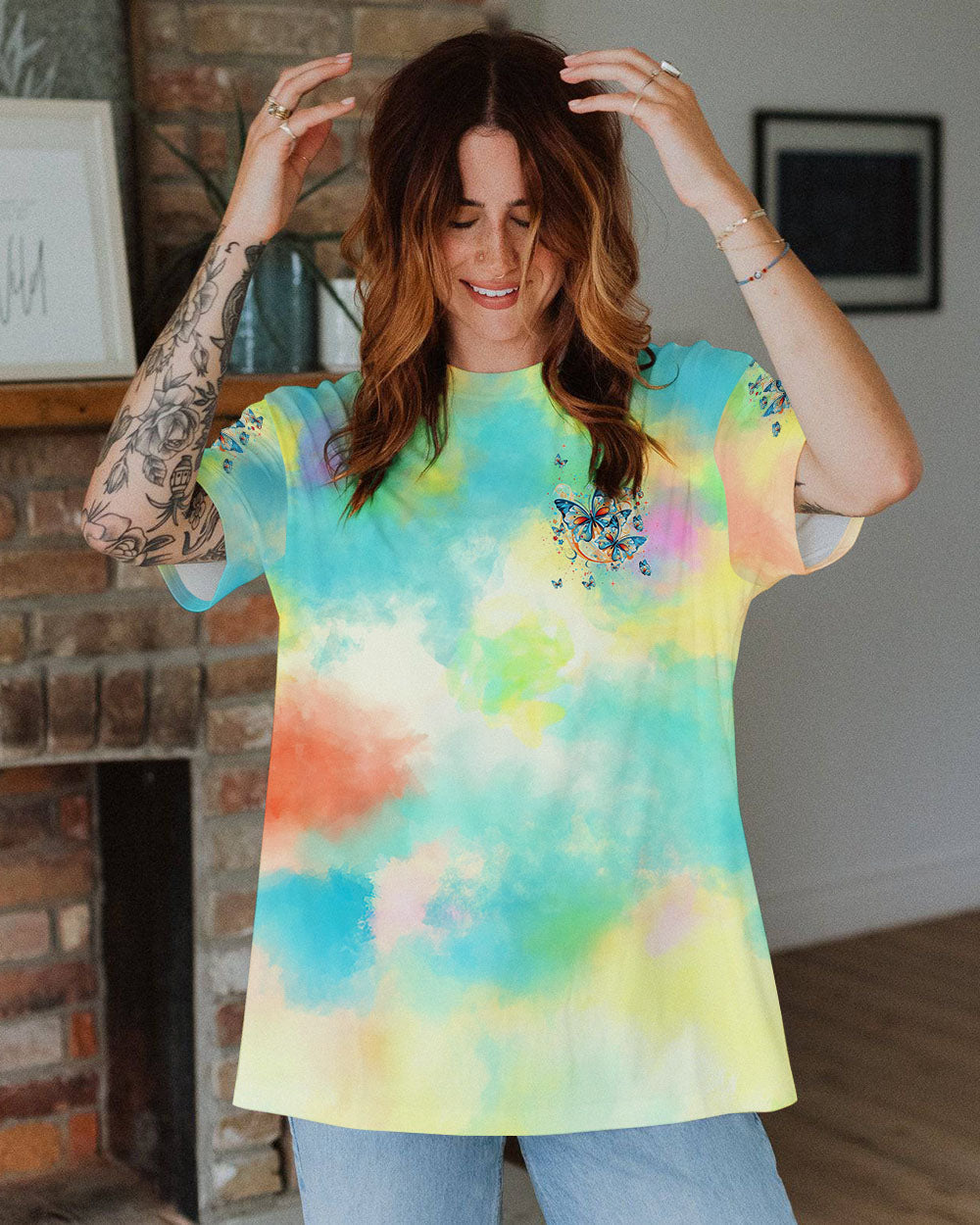 Whisper Words of Wisdom Let It Be Tie Dye Colorful Butterfly AOP Shirts _2_ R7TS9