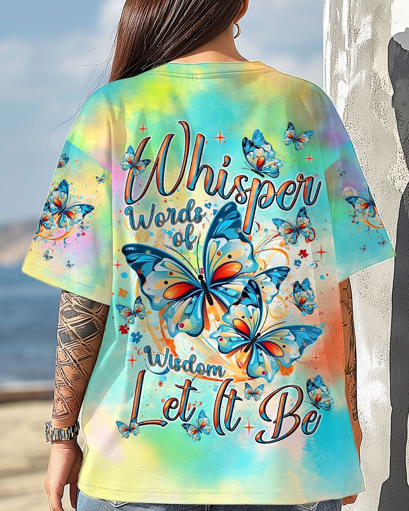 Whisper Words of Wisdom Let It Be Tie Dye Colorful Butterfly AOP Shirts _3_ bjxR3