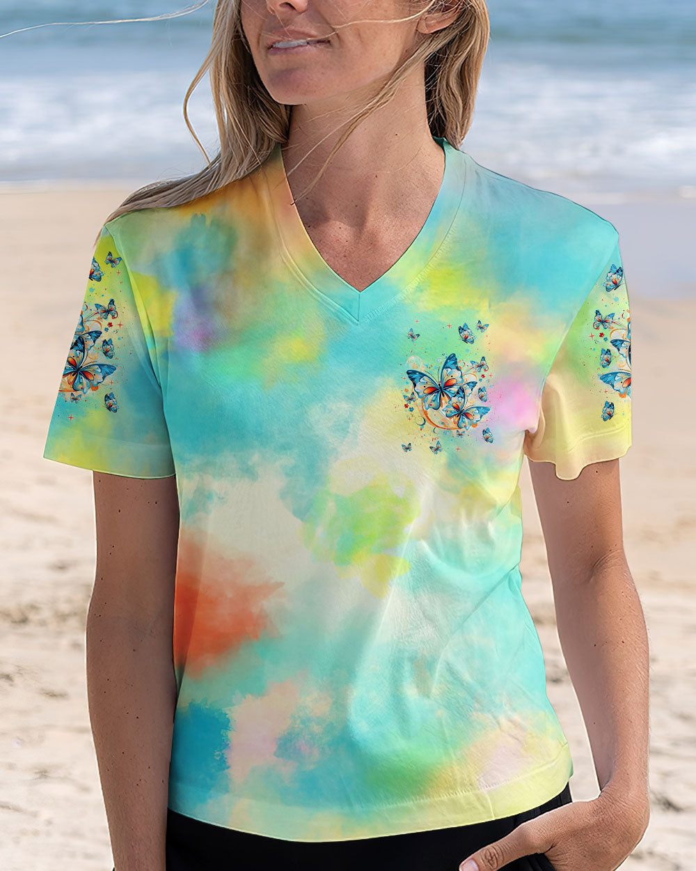 Whisper Words of Wisdom Let It Be Tie Dye Colorful Butterfly AOP Shirts _4_ fJPrr