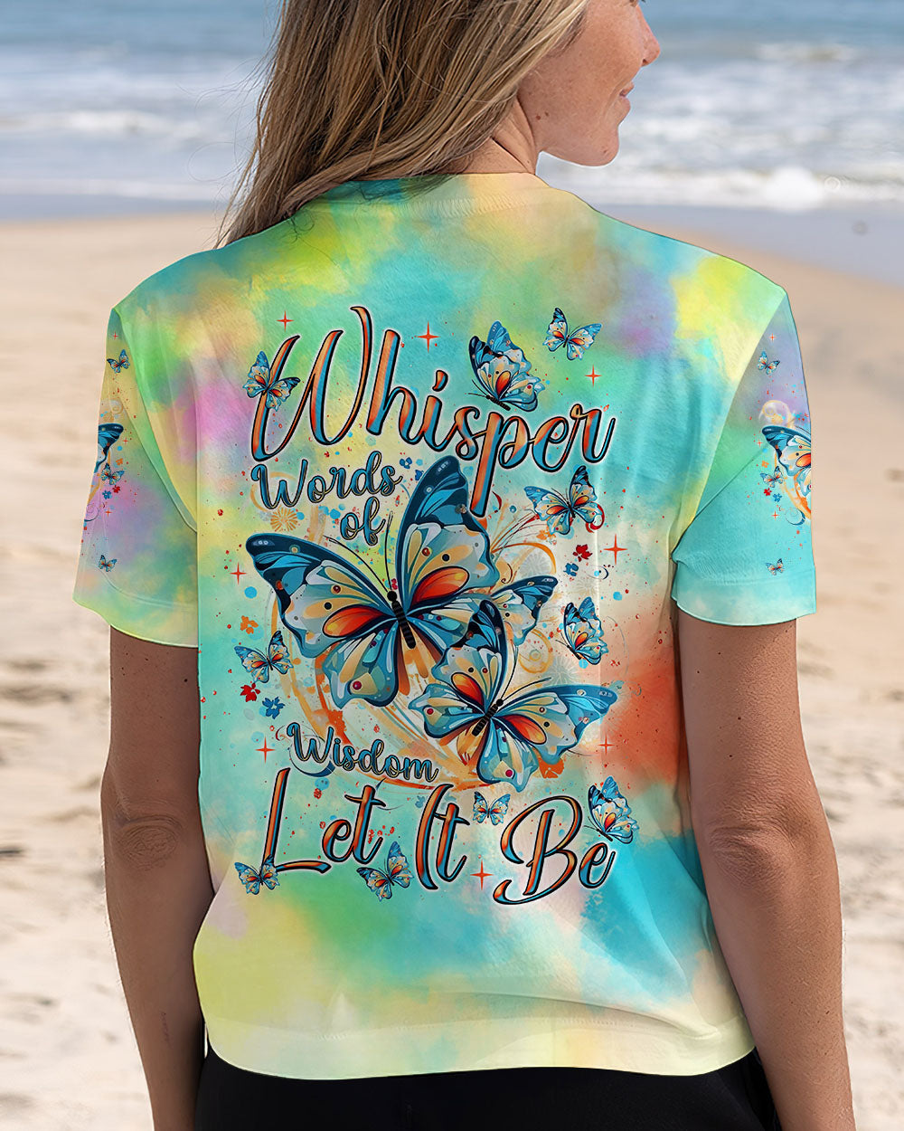Whisper Words of Wisdom Let It Be Tie Dye Colorful Butterfly AOP Shirts _5_ MA8G0