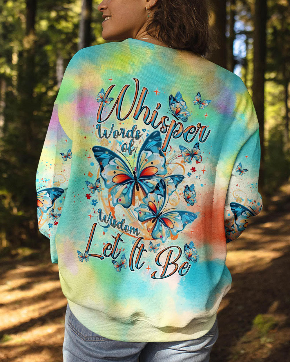 Whisper Words of Wisdom Let It Be Tie Dye Colorful Butterfly AOP Shirts _9_ jJusZ