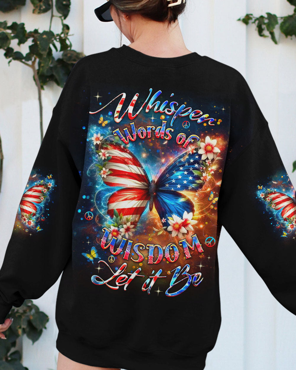 Whisper Words of Wisdom Let It Be USA Flag Butterfly Patriotic AOP Shirts _10_ KTmfJ