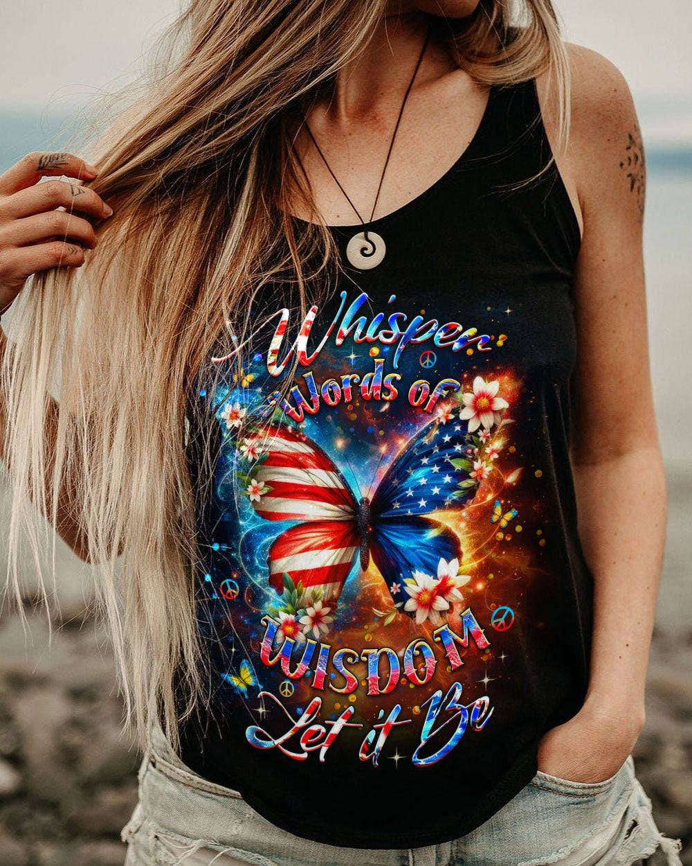 Whisper Words of Wisdom Let It Be USA Flag Butterfly Patriotic AOP Shirts _12_ ePtN5