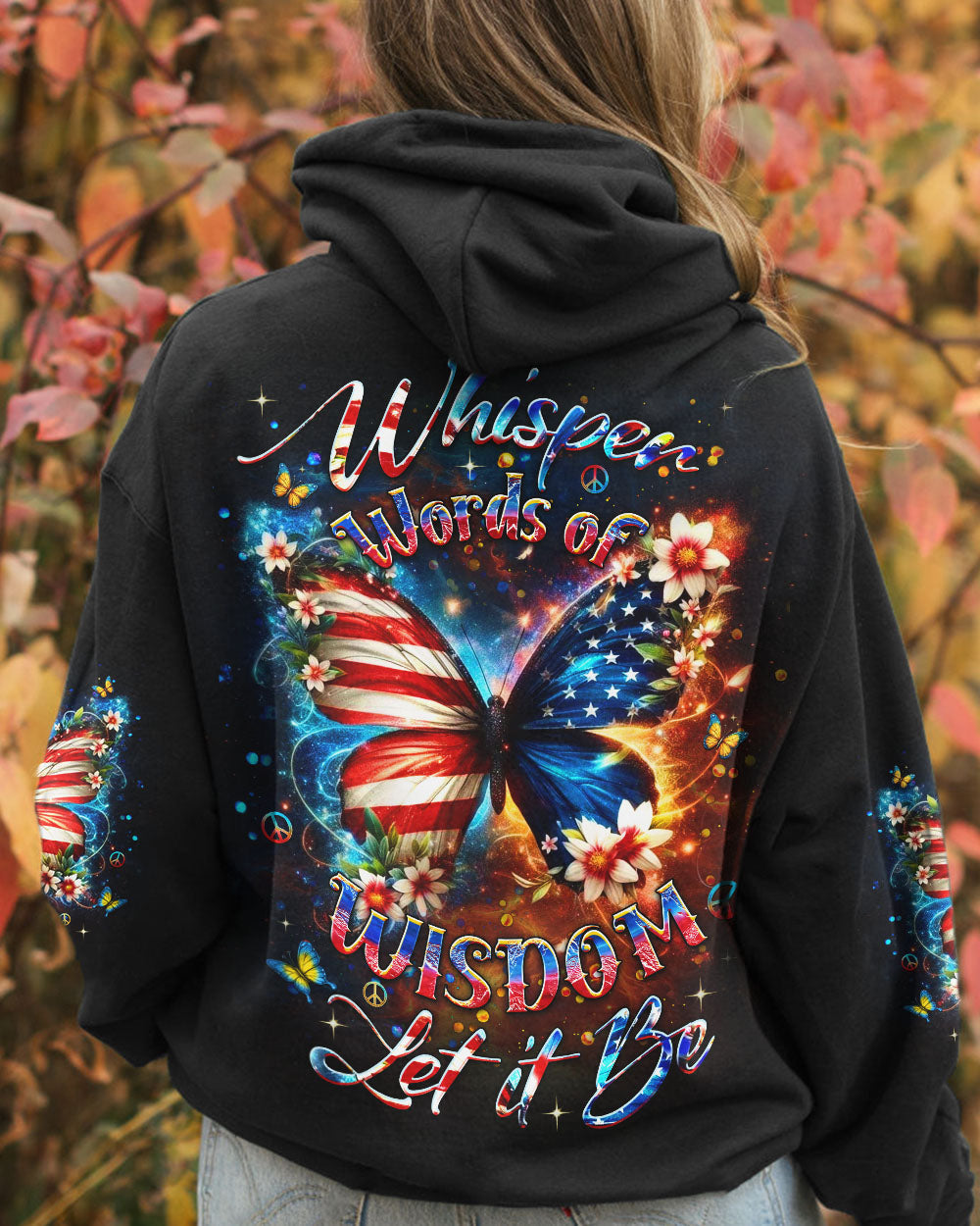 Whisper Words of Wisdom Let It Be USA Flag Butterfly Patriotic AOP Shirts _1_ bzICm