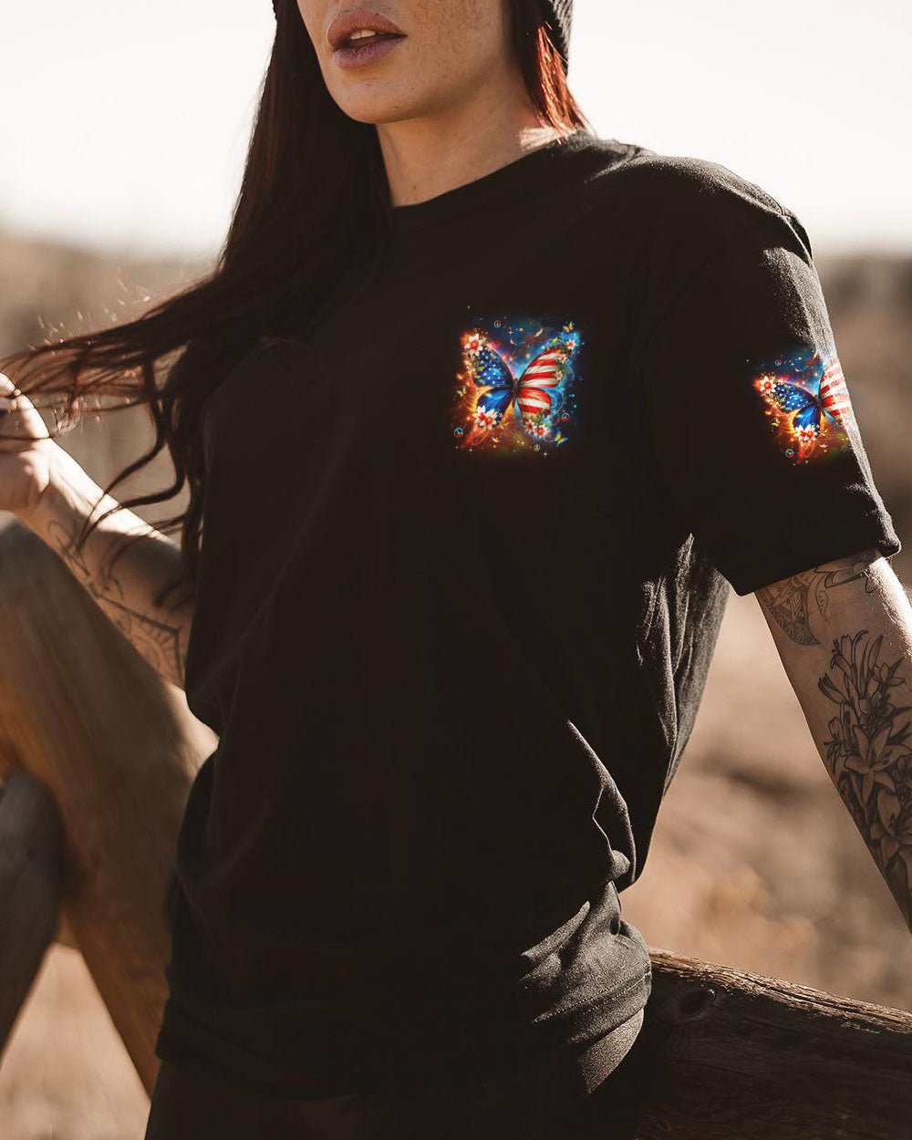 Whisper Words of Wisdom Let It Be USA Flag Butterfly Patriotic AOP Shirts _3_ cv21o