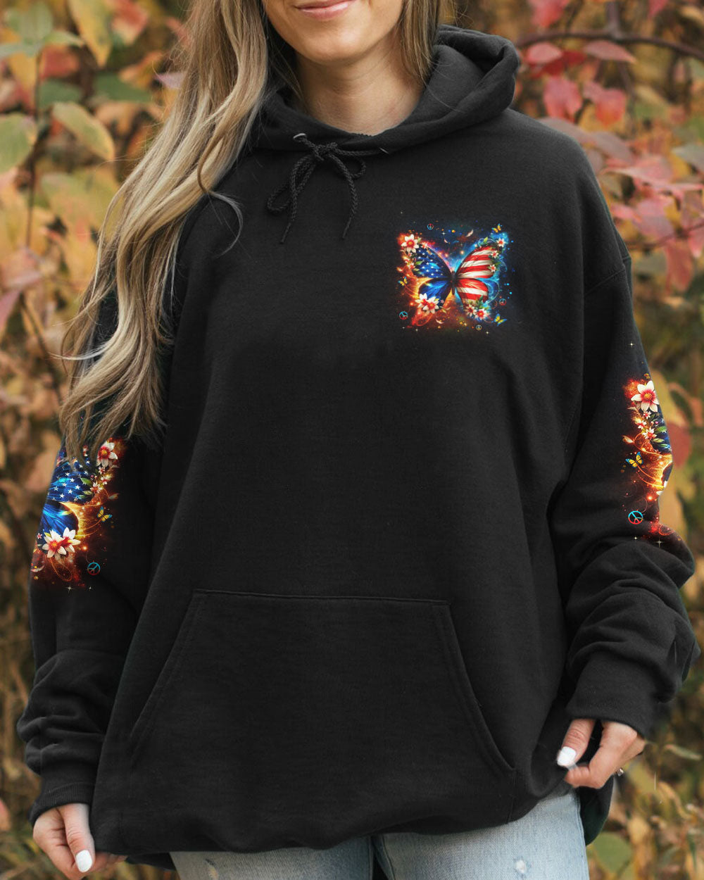 Whisper Words of Wisdom Let It Be USA Flag Butterfly Patriotic AOP Shirts _7_ oqkue