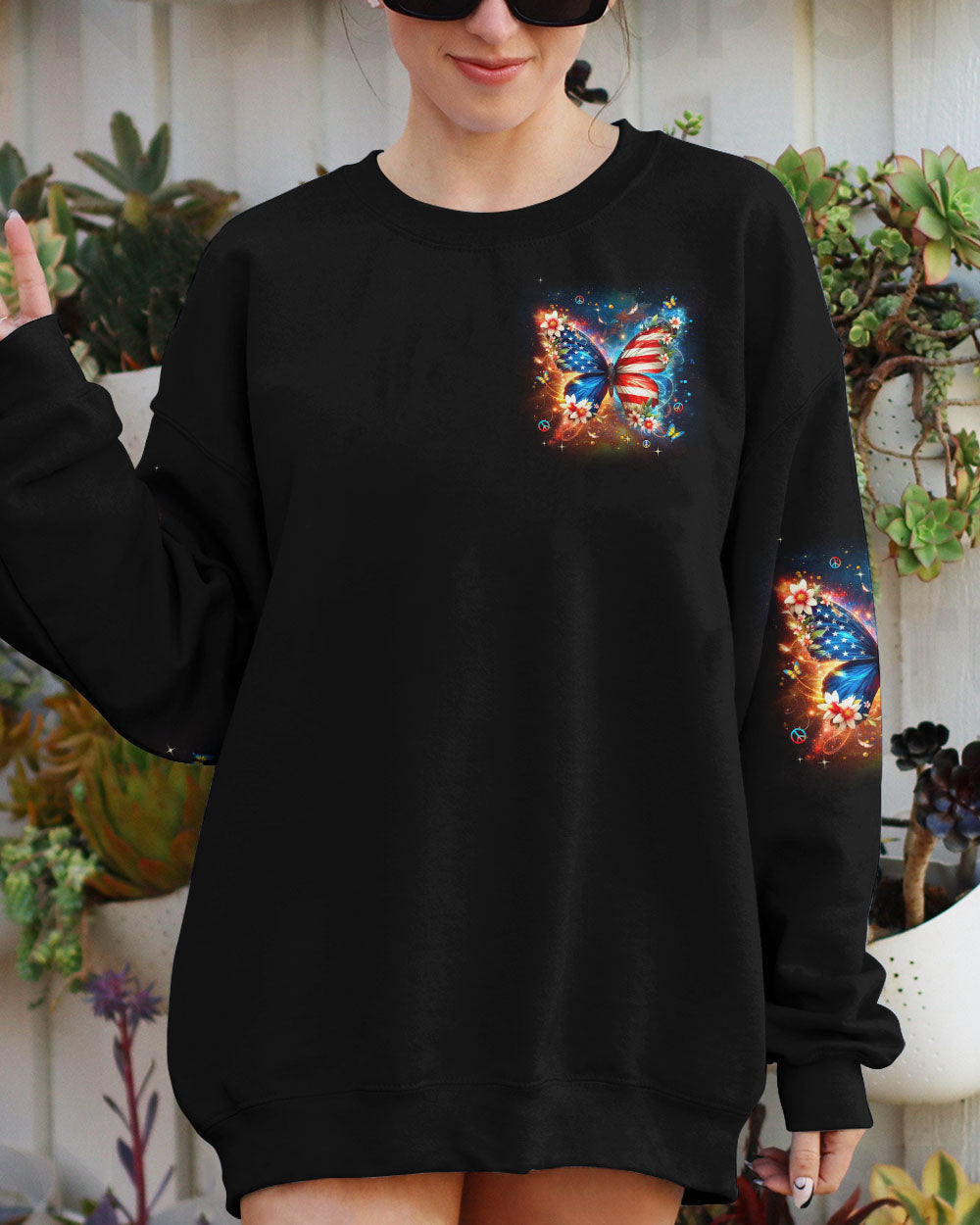 Whisper Words of Wisdom Let It Be USA Flag Butterfly Patriotic AOP Shirts _9_ Jdzgw