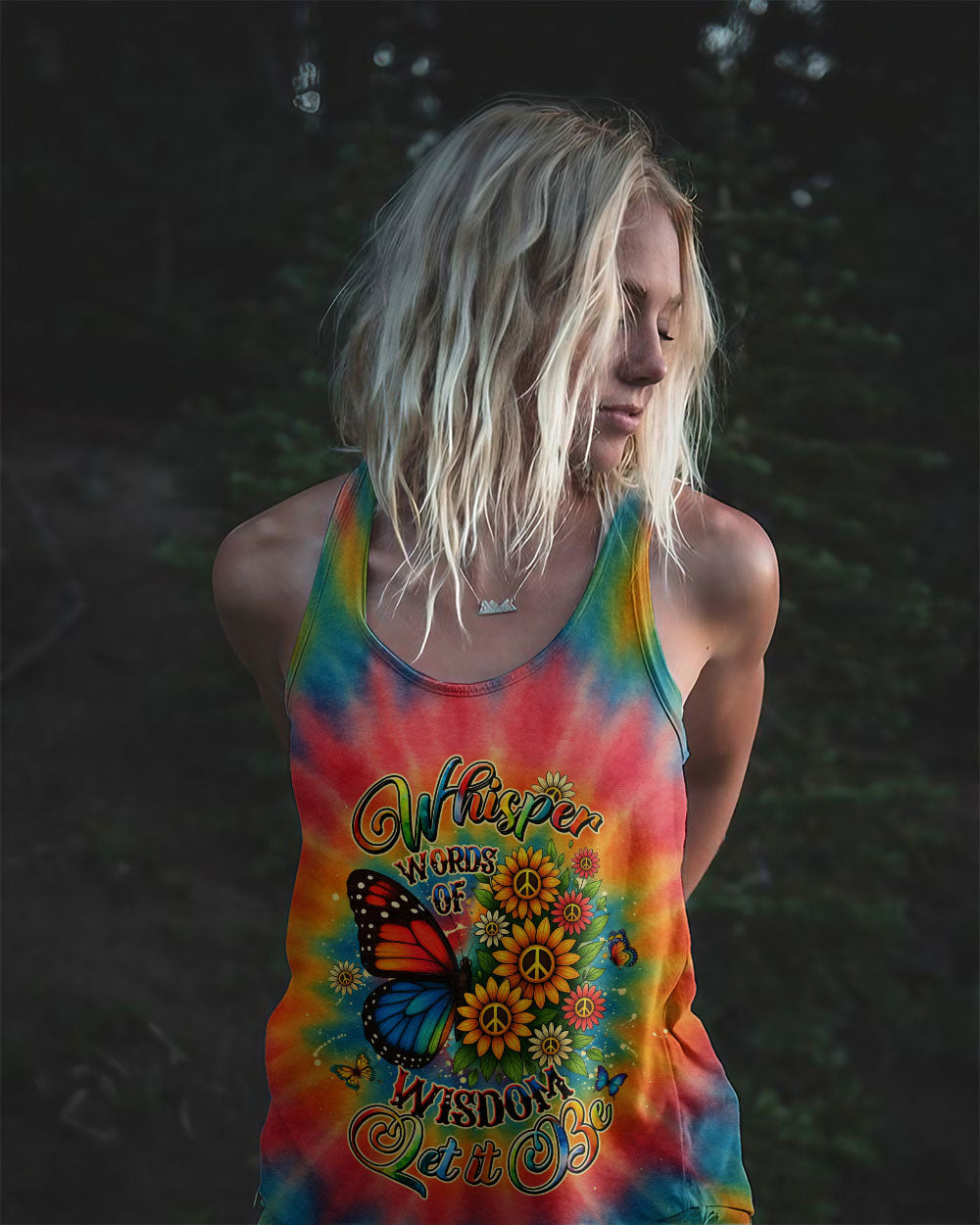 Whisper Words of Wisdom Let it Be Tie Dye Butterfly with Sunflower Peace for Hippie Women AOP Shirts _11_ LHD2T