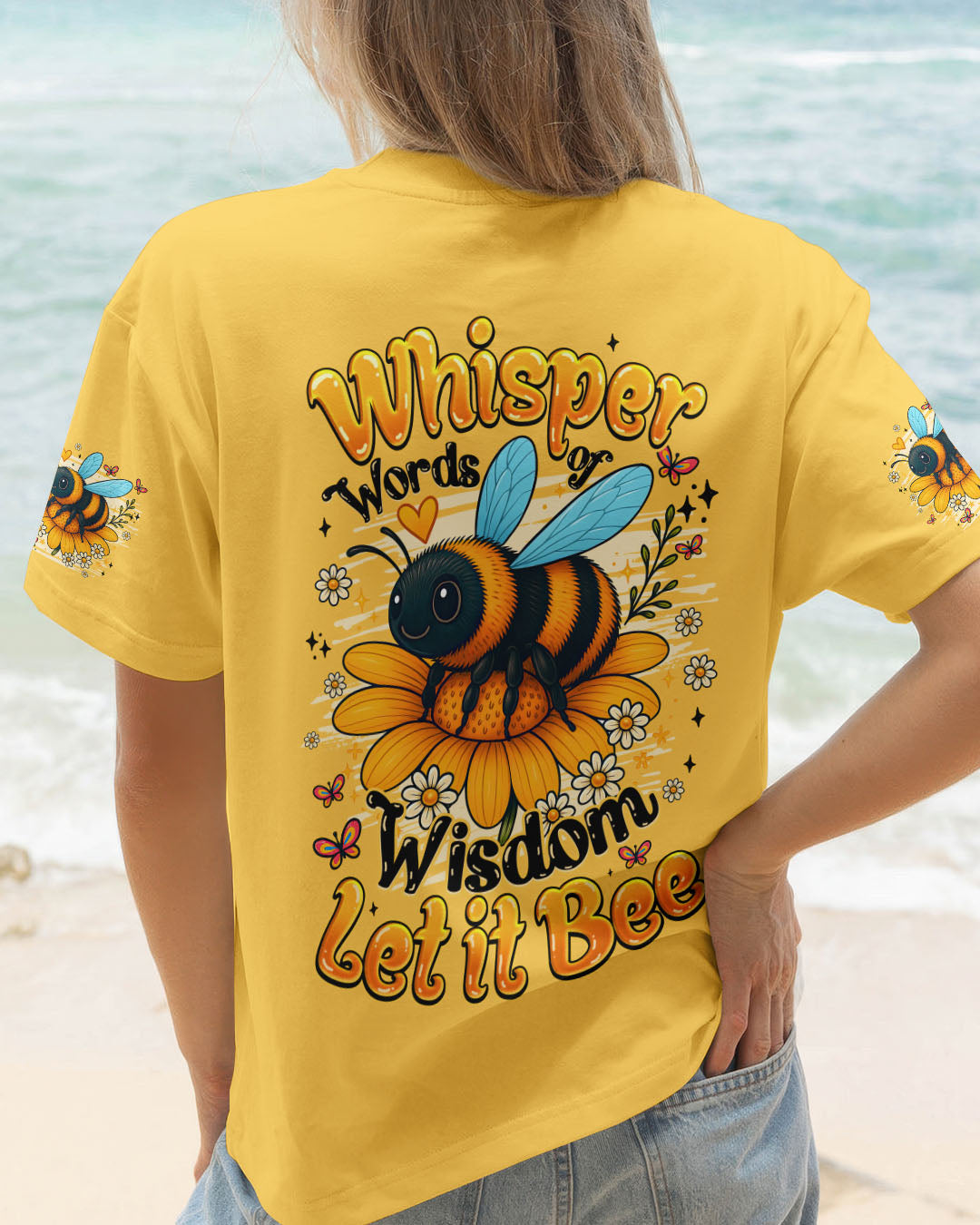 Whisper Words of Wisdom Let it Bee Sunflowers and Bees Design AOP Shirts _10_ Aud5A