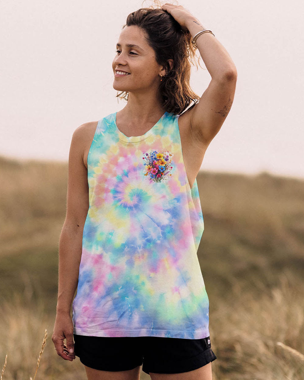 Wildflowers Dont Care Where They Grow Colorful Floral Tie Dye Pullover for Women AOP Shirts _6_ n4Edq