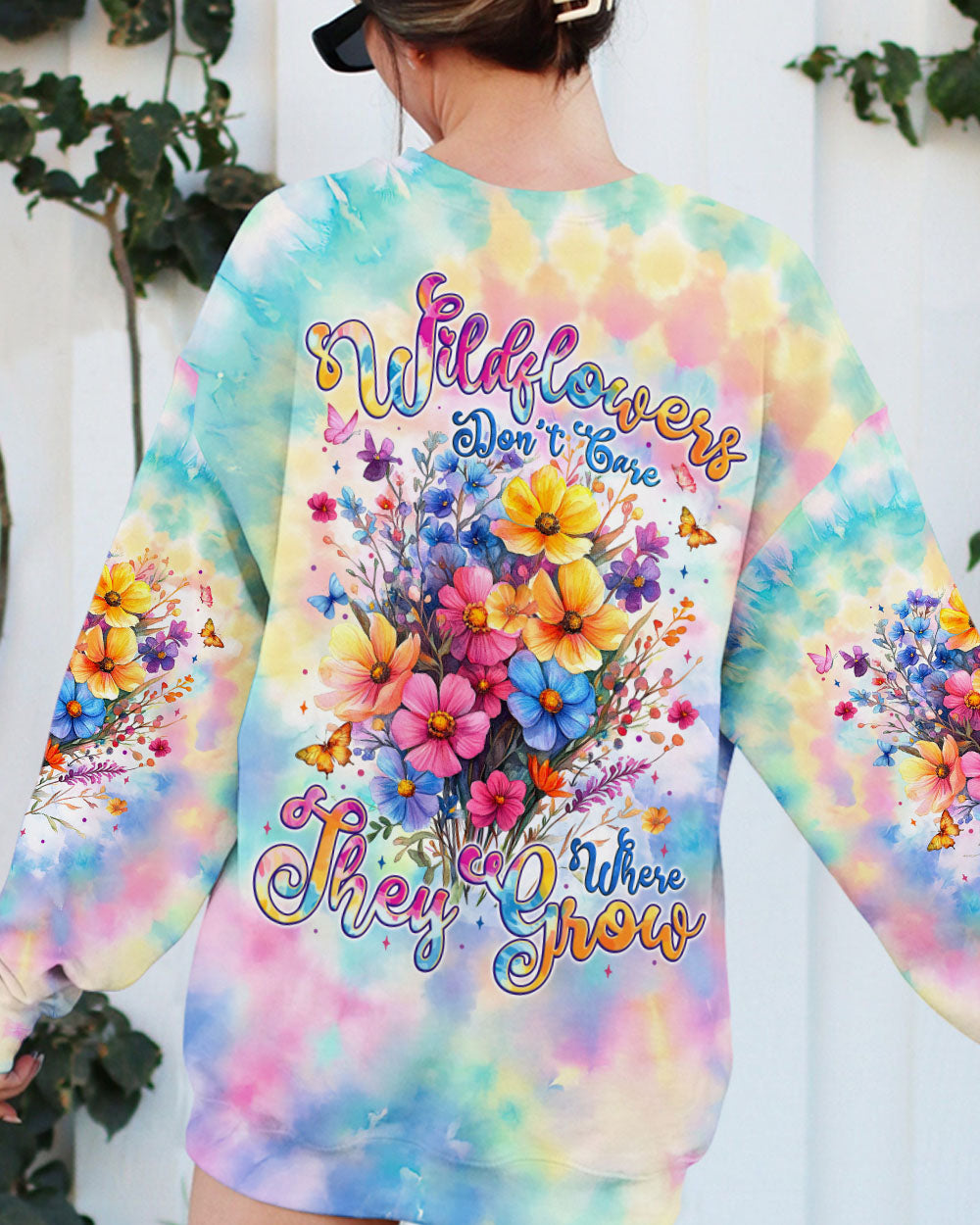 Wildflowers Dont Care Where They Grow Colorful Floral Tie Dye Pullover for Women AOP Shirts _8_ asXFq