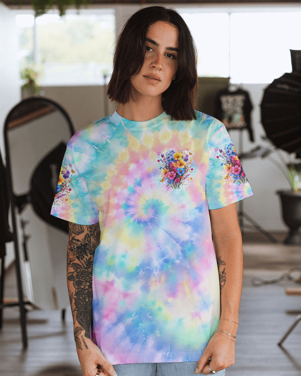 Wildflowers Dont Care Where They Grow Colorful Floral Tie Dye Pullover for Women AOP Shirts _9_ zfS0K