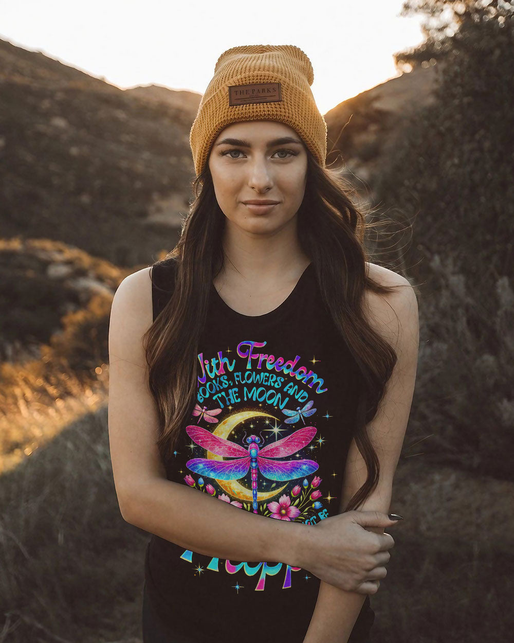 With Freedom Books Flowers and the Moon Colorful Dragonfly Happy Quote AOP Shirts _9_ OyePJ