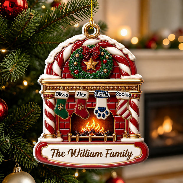 Family Fireplace Socks Holiday Christmas Tree Decor Gift, Keepsake For Family - Personalized Acrylic Ornament