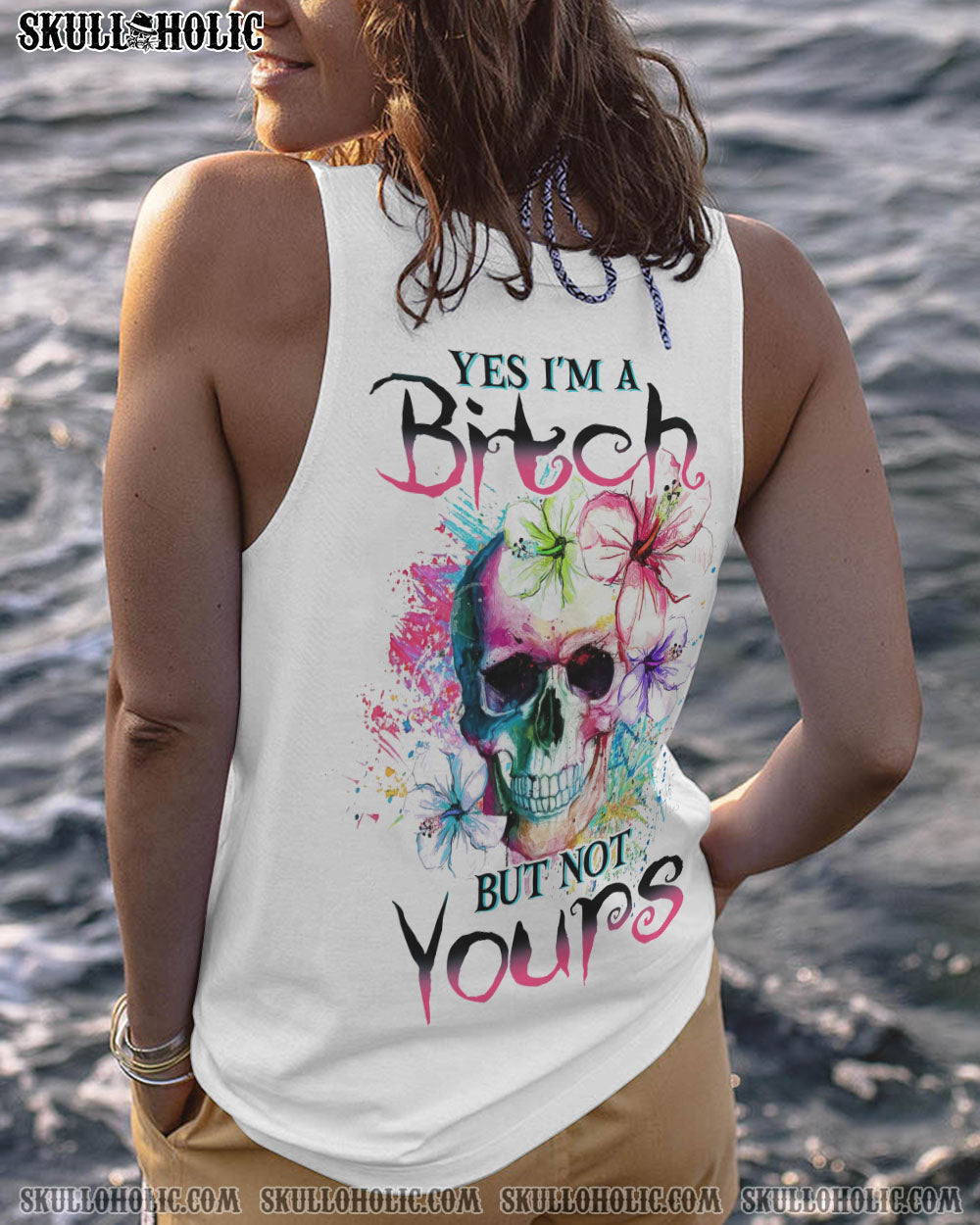 Yes I_E2_80_99m a Bitch But Not Yours Skull Floral Watercolor Graphic Tee for Women AOP Shirts _13_ Z9Qii