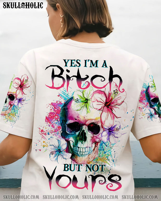 Yes I'm a B But Not Yours - Skull Floral Watercolor Graphic Tee for Women - AOP Shirts