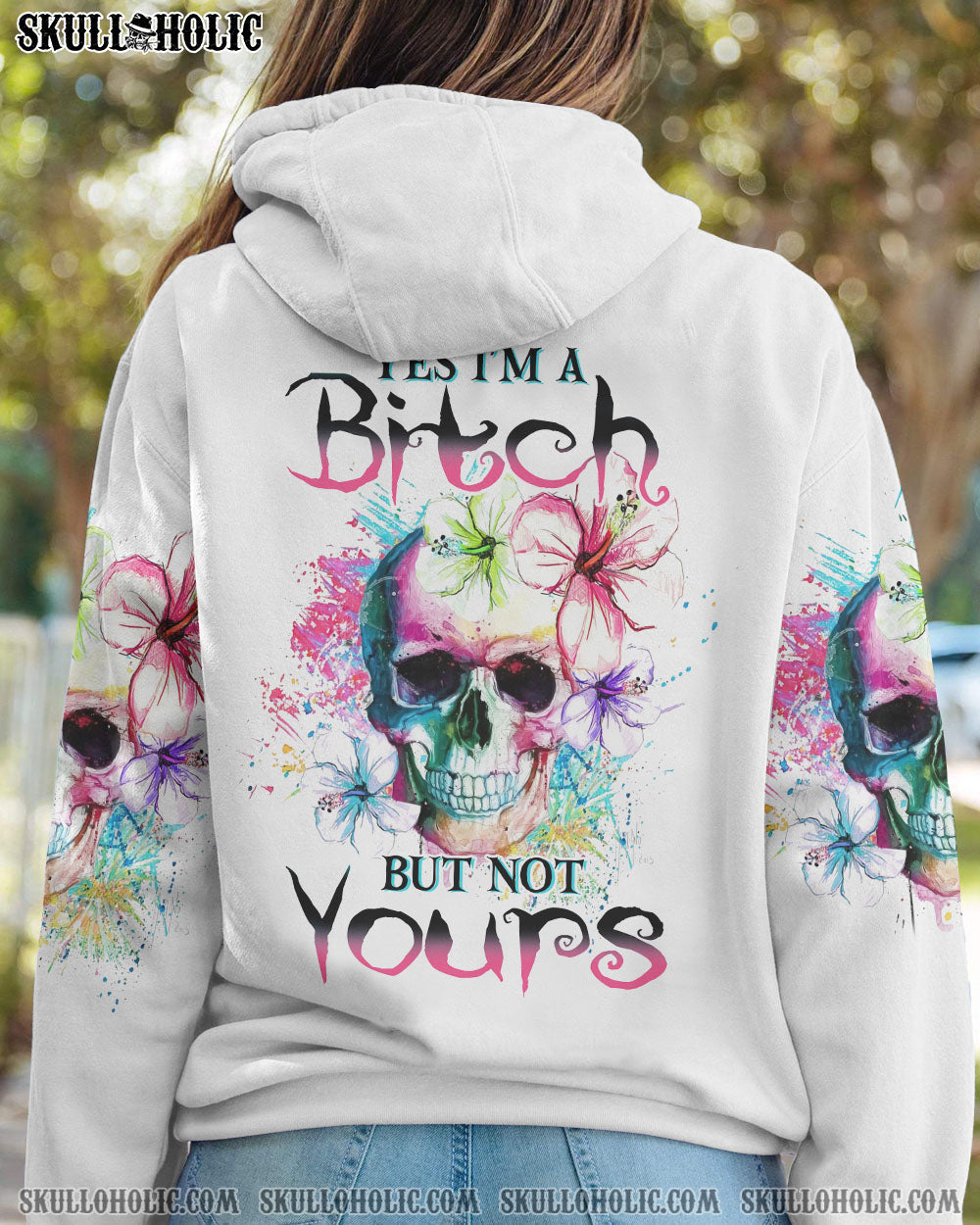Yes I_E2_80_99m a Bitch But Not Yours Skull Floral Watercolor Graphic Tee for Women AOP Shirts _3_ NUGOY