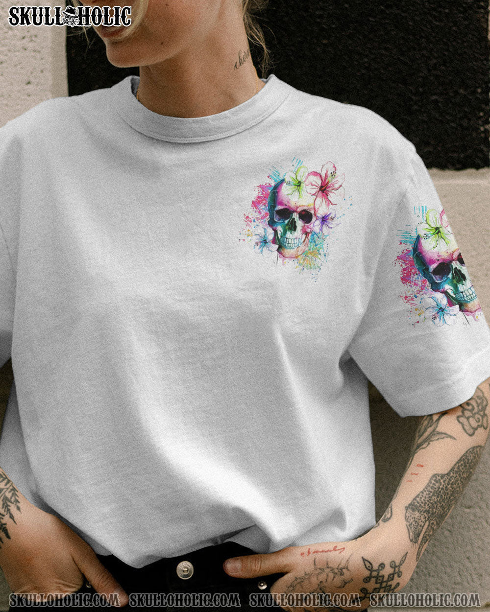 Yes I_E2_80_99m a Bitch But Not Yours Skull Floral Watercolor Graphic Tee for Women AOP Shirts _7_ 0g7Z9