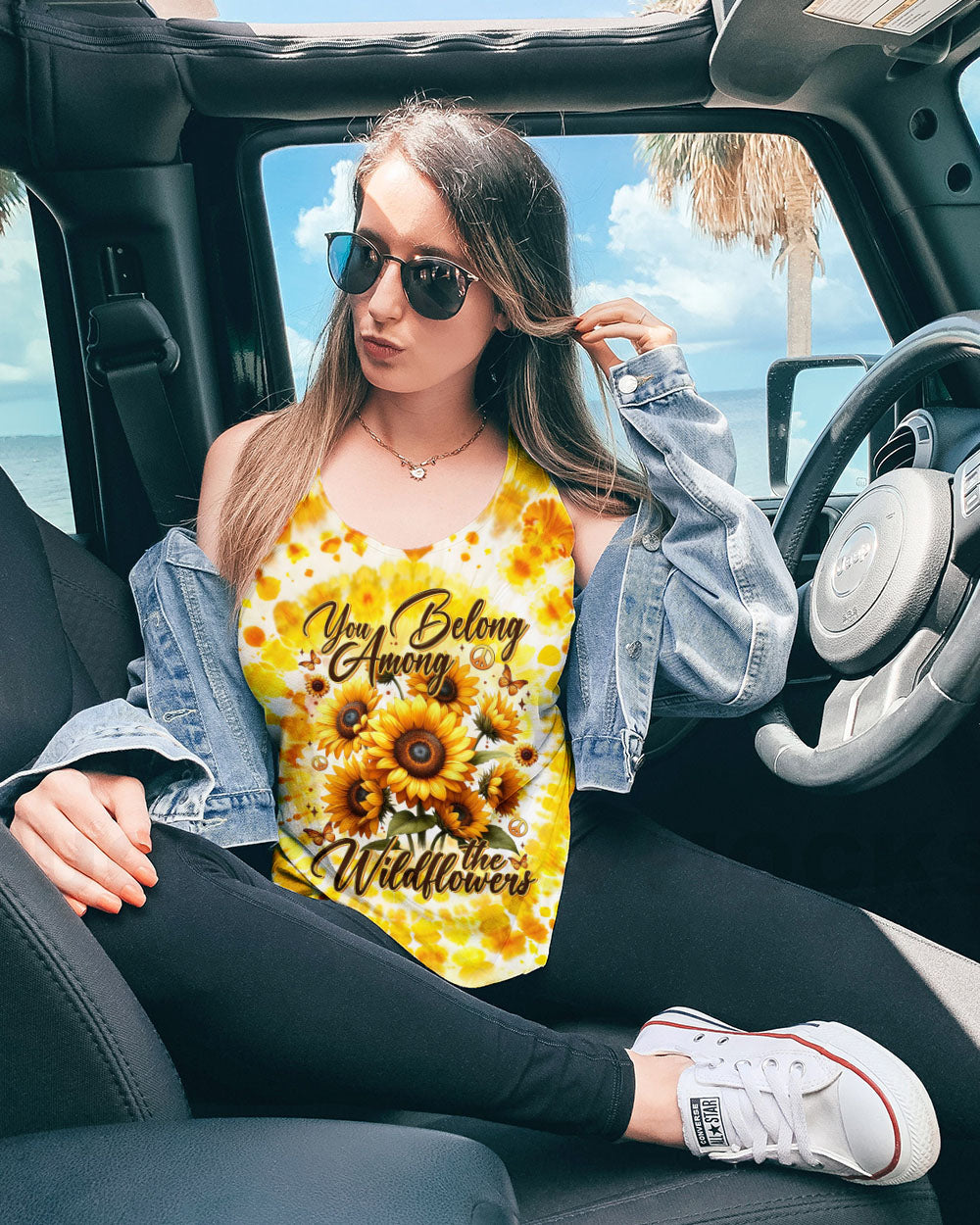 You Belong Among the Wildflowers Sunflower and Peace Signs Tie Dye AOP Shirts _9_ Z510f