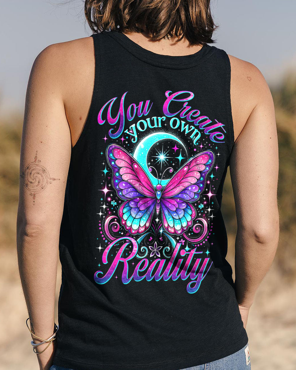 You Create Your Own Reality Purple Butterfly and Moon Spiritual Graphic AOP Shirts _13_ bpizT