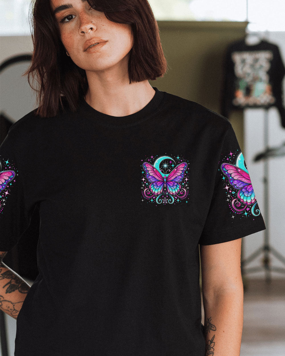 You Create Your Own Reality Purple Butterfly and Moon Spiritual Graphic AOP Shirts _2_ 5WFfM